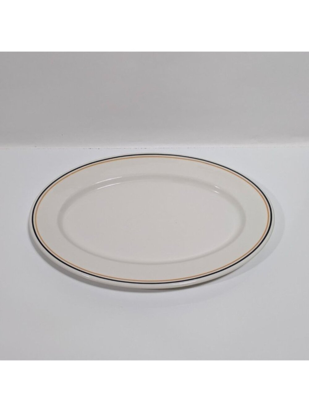 Syracuse China Restaurant Oval Platter Black Tan Stripes 12.5 Inch USA Made